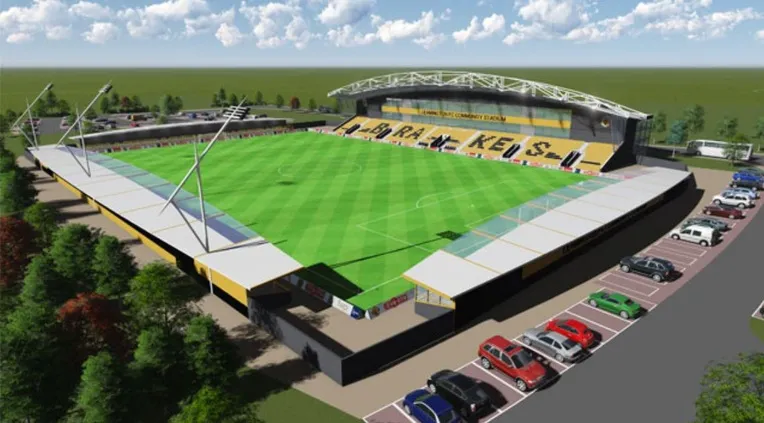 Hình ảnh minh họa sân vận động mới dự kiến của Leamington FC tại Europa Way, thể hiện khát vọng phát triển và mở rộng của câu lạc bộ trong tương lai.