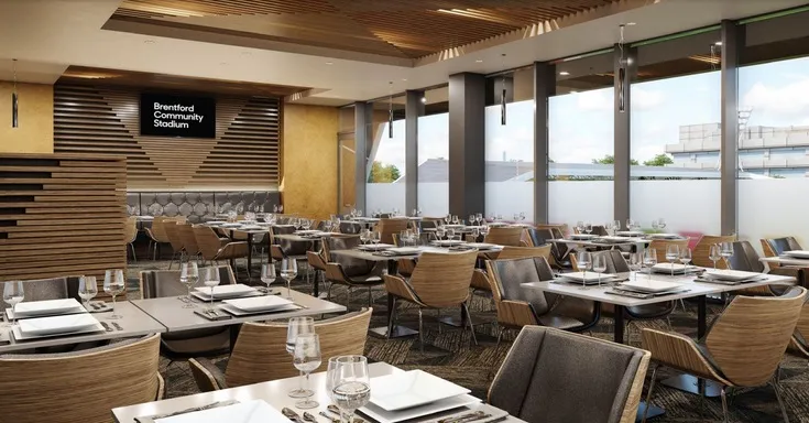 Khu vực Hospitality cao cấp tại Gtech Community Stadium, mang lại trải nghiệm xem bóng đá thượng lưu