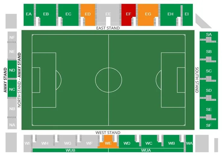 Sơ đồ bố trí chỗ ngồi tại LNER Community Stadium chi tiết