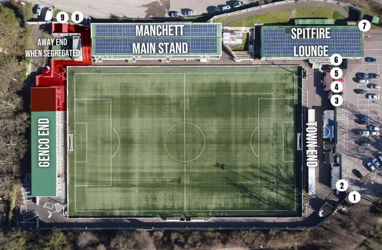 Sơ đồ chỗ ngồi chi tiết Gallagher Stadium Maidstone, hướng dẫn khán giả tìm đúng vị trí thưởng thức bóng đá