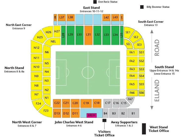 Sơ đồ chỗ ngồi chi tiết sân vận động Elland Road