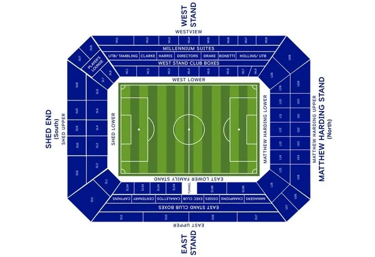 Sơ đồ chỗ ngồi sân Stamford Bridge, hướng dẫn chi tiết các khán đài